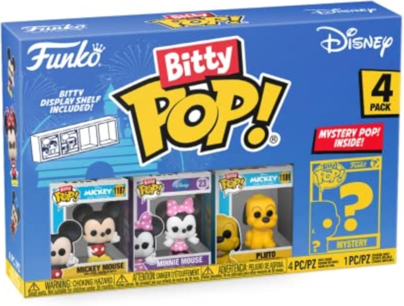 Funko Bitty Pop! Disney Mini Collectible Toys 4-Pack - Mickey Mouse, Minnie Mouse, Pluto & Mystery Chase Figure (Styles May Vary)