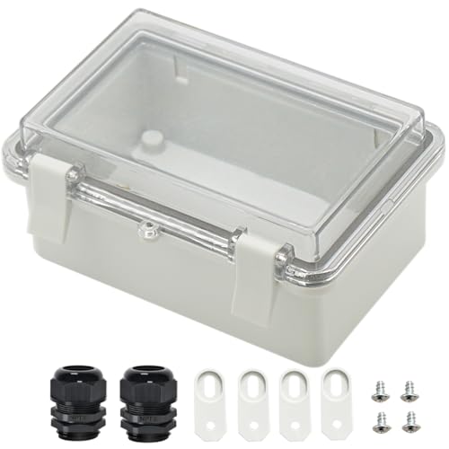 Zulkit Junction Box ABS Plastic Dustproof Waterproof IP65 Electrical Boxes Hinged Shell Outdoor Universal Project Enclosure Clear Cover with 2 Cable Glands 5.9 x 3.9 x 2.8 inch (150x100x70 mm) - Image 1