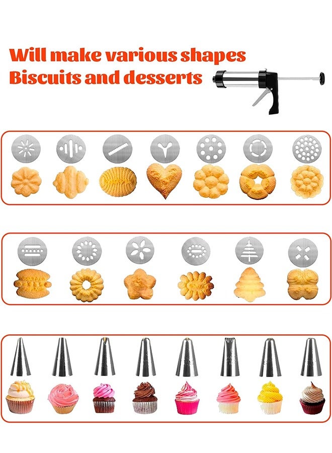 Cookie Press, Stainless Steel Spritz Cookie Pres with 13 Discs u0026 8 Nozzles for Home DIY Biscuit u0026 Cake Decorating, Cookie Press Set for Baking, Black - Image 2