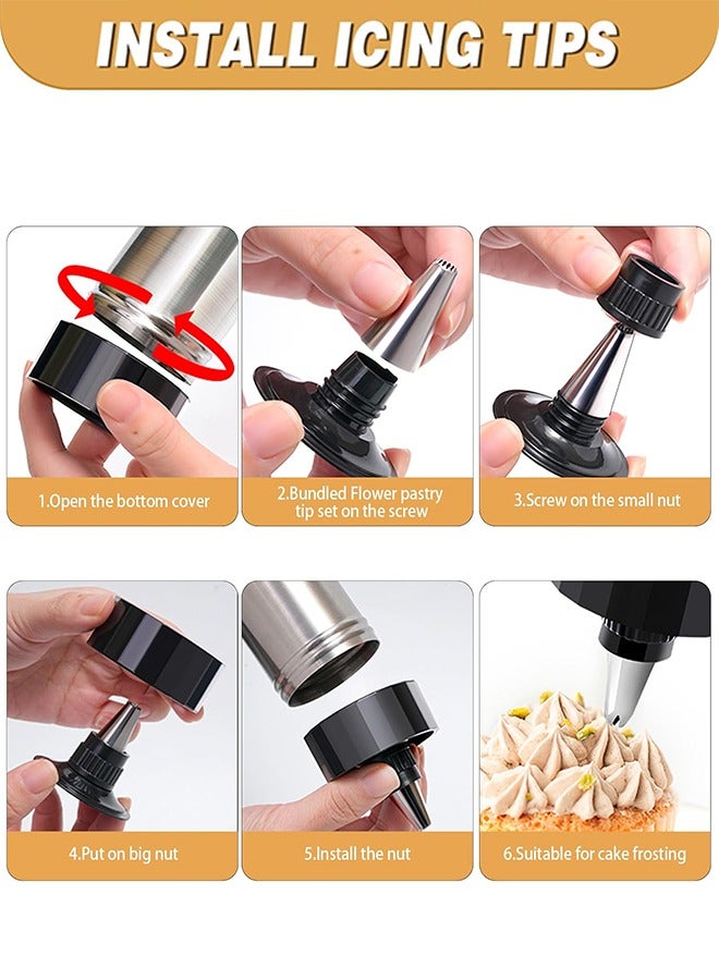 Cookie Press, Stainless Steel Spritz Cookie Pres with 13 Discs u0026 8 Nozzles for Home DIY Biscuit u0026 Cake Decorating, Cookie Press Set for Baking, Black - Image 4
