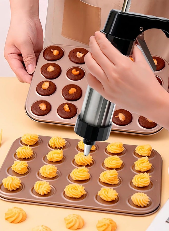 Cookie Press, Stainless Steel Spritz Cookie Pres with 13 Discs u0026 8 Nozzles for Home DIY Biscuit u0026 Cake Decorating, Cookie Press Set for Baking, Black - Image 3