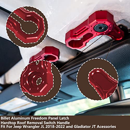 Opall Billet Aluminum Freedom Panel Latch Hardtop Roof Removal Switch Handle Compatible with Jeep Wrangler JL 2018-2025 and Gladiator JT Acessories Red (Set of 6 Locks) - Image 2