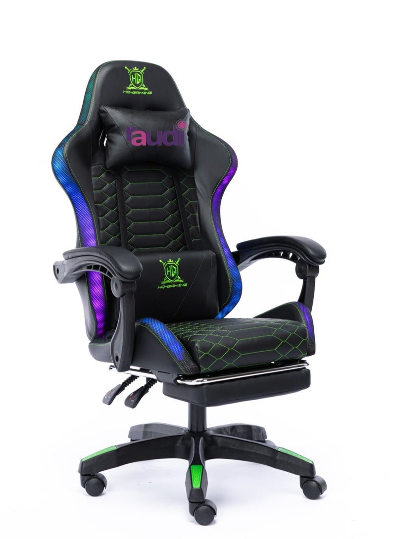 Raudi Gaming Chair with side RPG lighting Reclining , Black - Image 4
