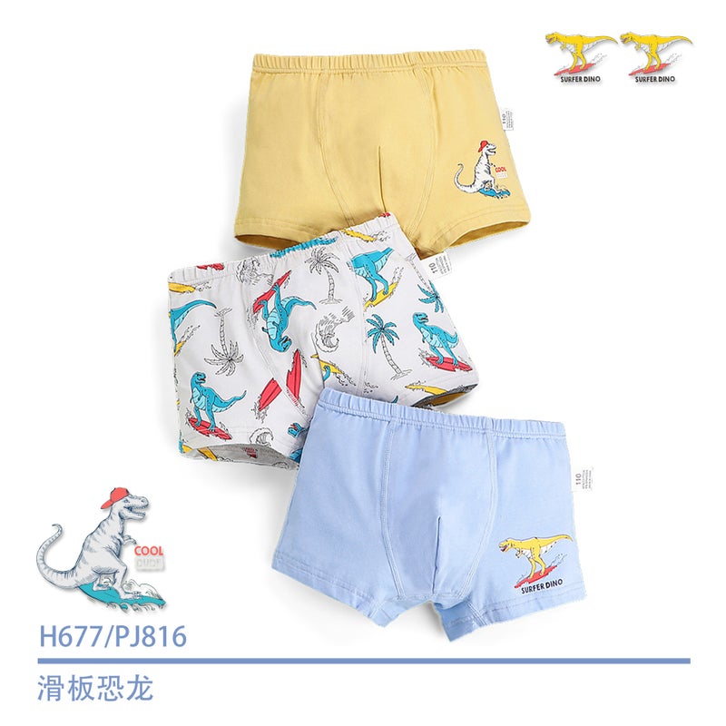 Kids Cotton Cartoon Dinosaur Boxer Briefs