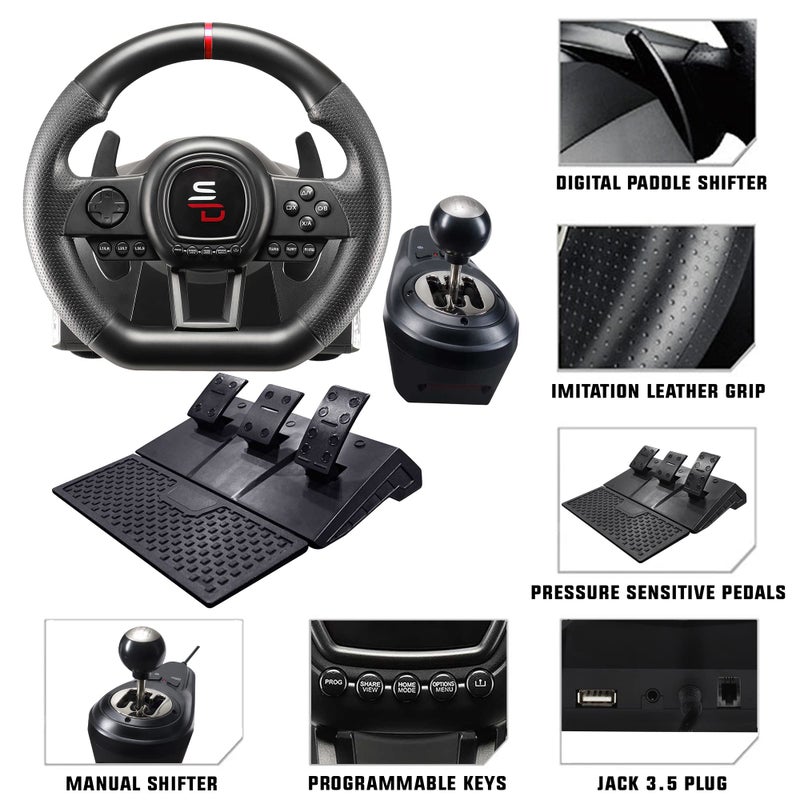 SUBSONIC Superdrive - GS650-X steering wheel with manual shifter, 3 pedals, and paddle shifters for Xbox Serie X/S, PS4, Xbox One (programmable for all games) - Image 4