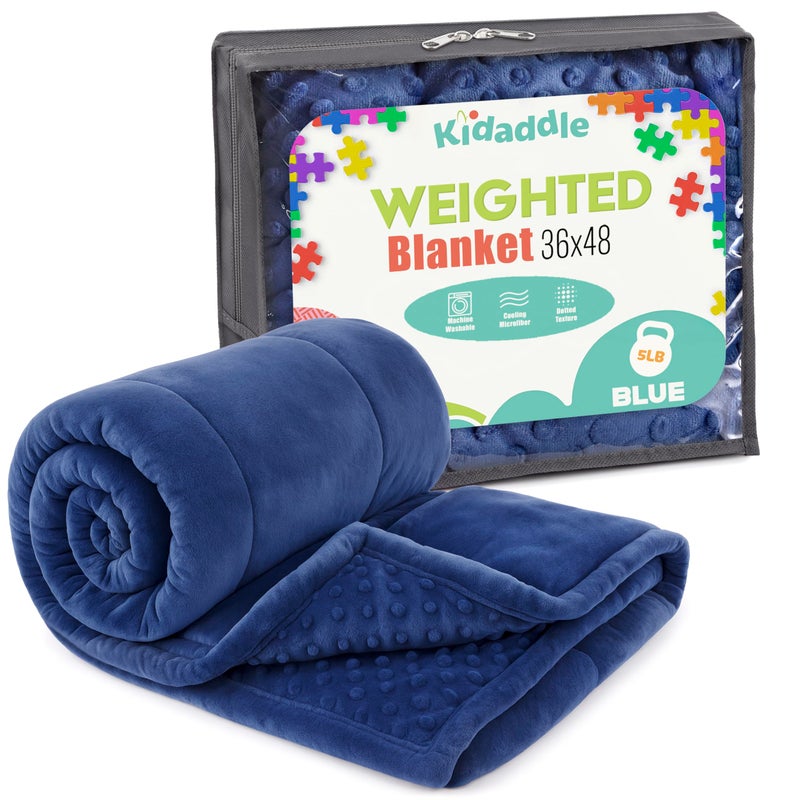 Kidaddle XL Weighted Blanket for Kids 5lb (Blue) 36x48 Inch, Plush Minky Kids Blanket with Travel Bag, Blanket for Ages 4 to 10 - Image 1