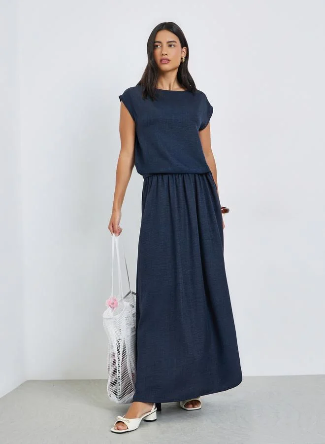 Styli Navy Blue Cap Sleeve Top with Drawstring