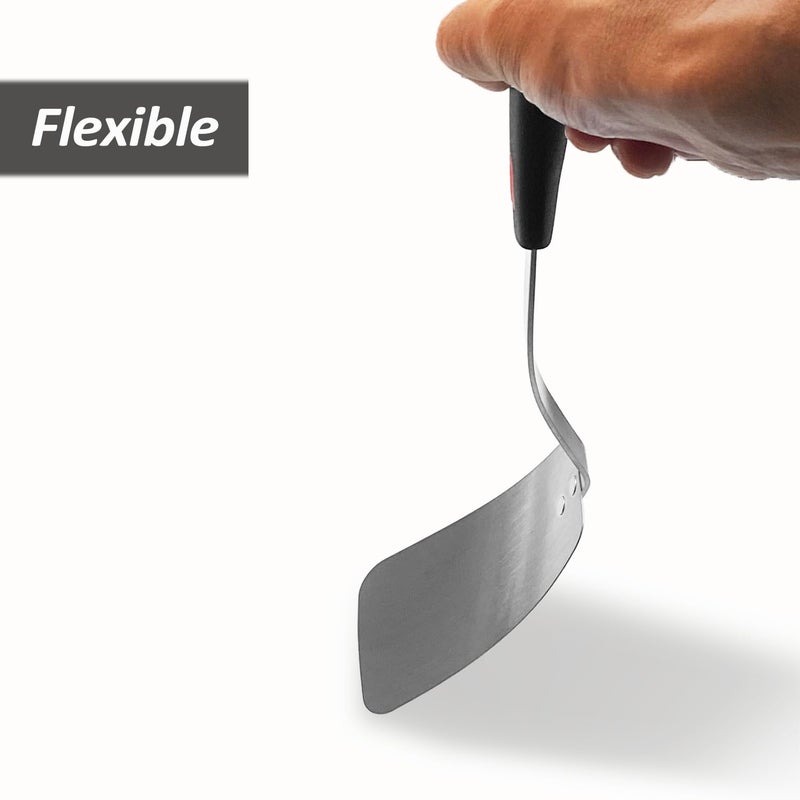 XiaoZu Stainless Steel Flexible Spatula Solid Turner, XiaoZu Thin Metal Spatula for Cast Iron Skillet, Thin Blade and Heat Resistant Silicone Handle, Great for Egg, Cookie, Meat, Crep, Medium + Large - Image 3