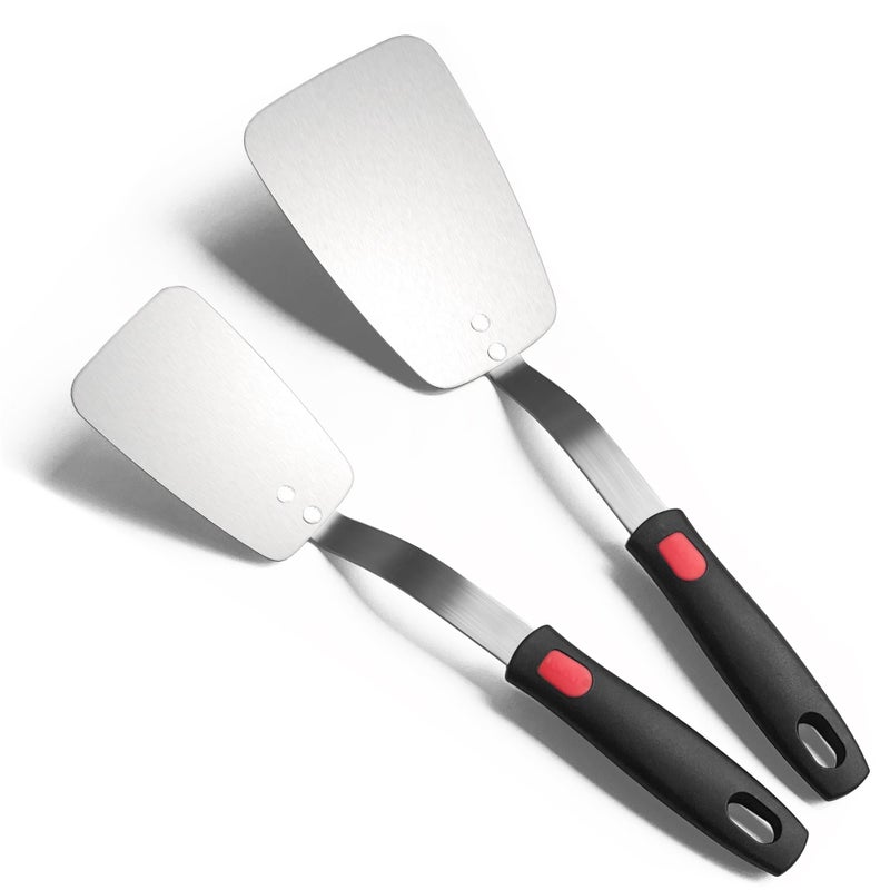 XiaoZu Stainless Steel Flexible Spatula Solid Turner, XiaoZu Thin Metal Spatula for Cast Iron Skillet, Thin Blade and Heat Resistant Silicone Handle, Great for Egg, Cookie, Meat, Crep, Medium + Large - Image 1