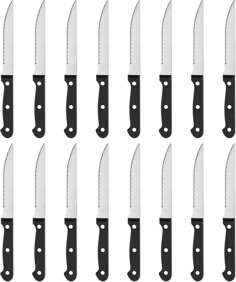 BEWOS Steak Knives Set of 16 - Triple Rivet Steak Knife, Serrated Steak Knives, Stainless Steel Serrated Blades (4.5”), Sharp Knifes, Dinner Knives, Dishwasher Safe, Knives Set for Home, Restaurant - Image 1