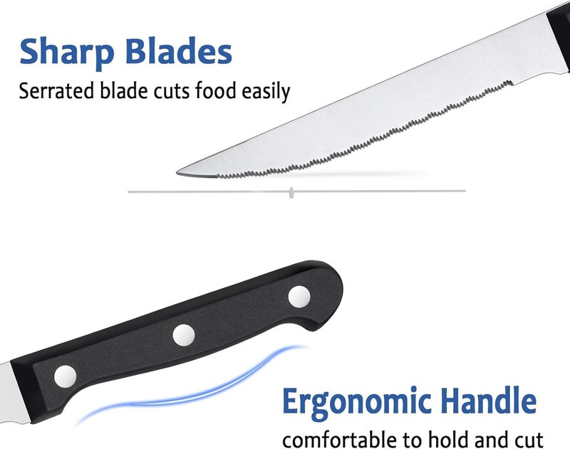 BEWOS Steak Knives Set of 16 - Triple Rivet Steak Knife, Serrated Steak Knives, Stainless Steel Serrated Blades (4.5”), Sharp Knifes, Dinner Knives, Dishwasher Safe, Knives Set for Home, Restaurant - Image 3