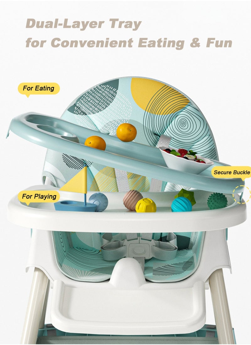 ACPLAY Convertible Baby High Chair with Adjustable Footrest, Removable Double Tray, 5-Point Safety Harness & 360° Lockable Wheels  - Image 5