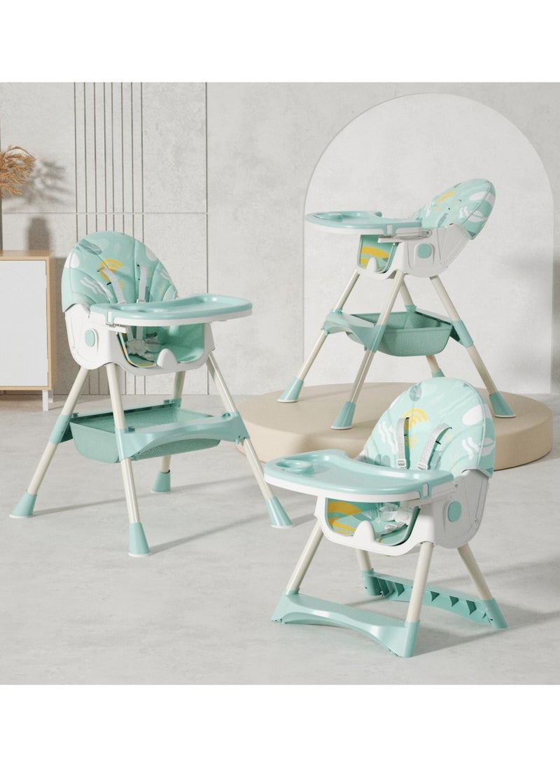 ACPLAY Convertible Baby High Chair with Adjustable Footrest, Removable Double Tray, 5-Point Safety Harness & 360° Lockable Wheels  - Image 1