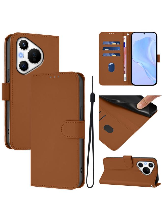 S-TOP Case For Huawei Pura 70 Skin Feel Solid Color Leather Phone Case with Lanyard - Image 1
