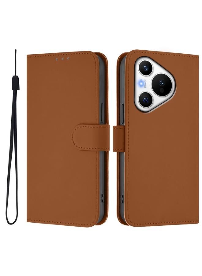 S-TOP Case For Huawei Pura 70 Skin Feel Solid Color Leather Phone Case with Lanyard - Image 2