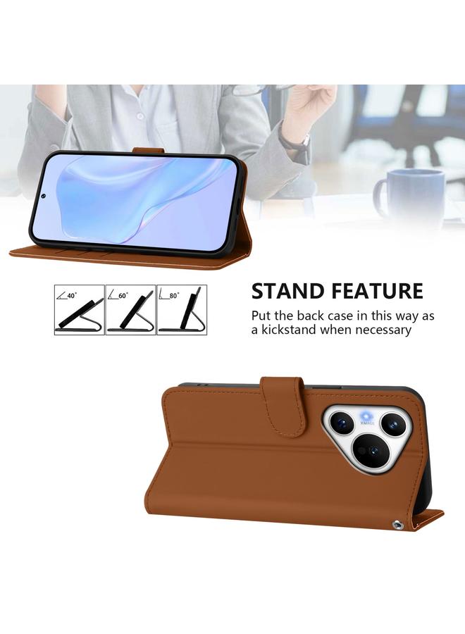 S-TOP Case For Huawei Pura 70 Skin Feel Solid Color Leather Phone Case with Lanyard - Image 3
