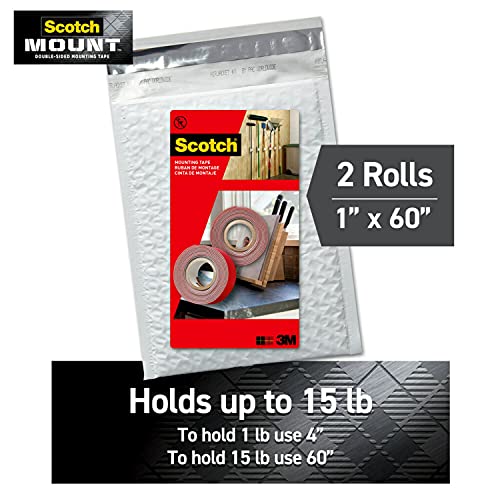 Scotch Outdoor Mounting Tape 2 Rolls 1 in x 60 in 5ft Holds up to 15 lbs Delivers Strong Permanent Bond On Contact Great On Glass Tile Acrylic Metal EasyToApply OT4112NA - Image 3