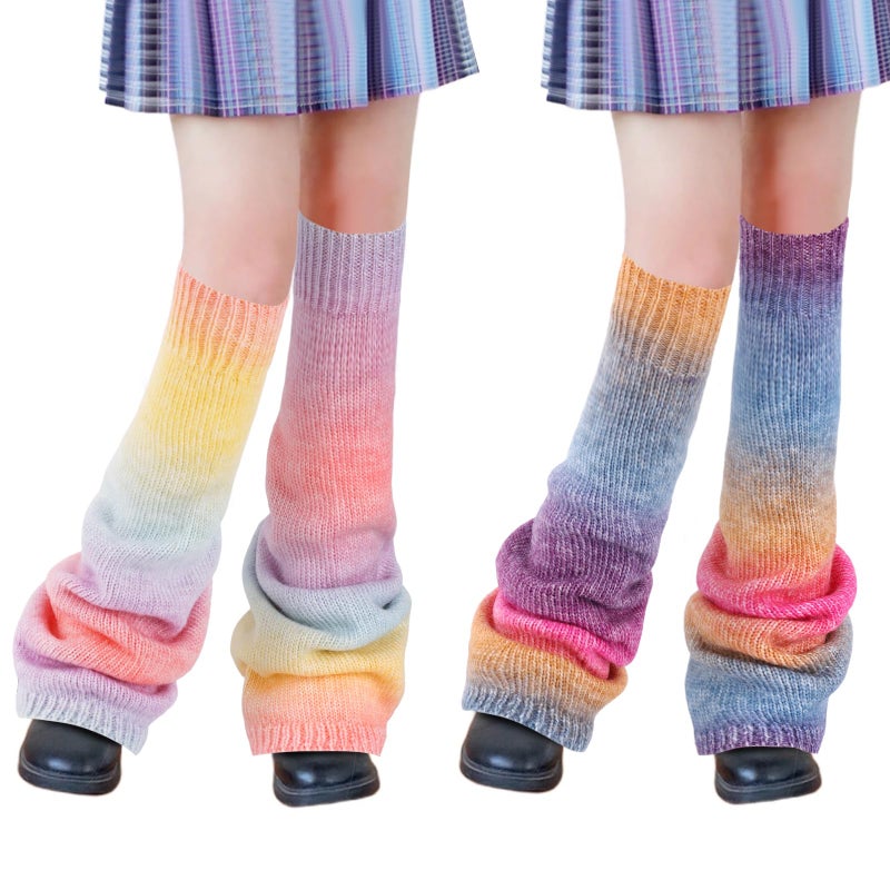 Junely Leg Warmers for Women Winter Kawaii Leg Warmer Cute Legwarmers Gradient Japanese Socks Goth Emo Lolita Gyaru Gothic Harajuku Accessories Colorful - Image 1