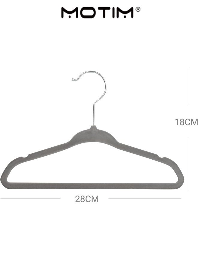 Motim 50 Pack Baby Velvet Clothes Hanger Ultra-Thin Space-Saving Nursery Hangers Non-Slip Toddler Hangers with Swivel Hook Notched Shoulder Design(Grey 50)  - Image 3