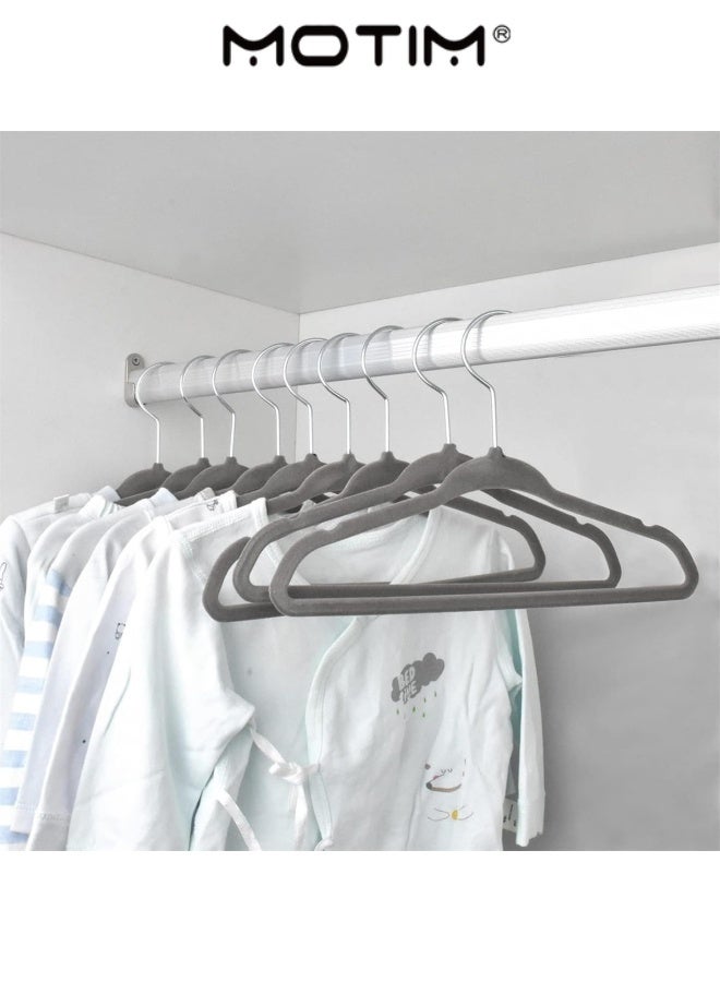 Motim 50 Pack Baby Velvet Clothes Hanger Ultra-Thin Space-Saving Nursery Hangers Non-Slip Toddler Hangers with Swivel Hook Notched Shoulder Design(Grey 50)  - Image 2