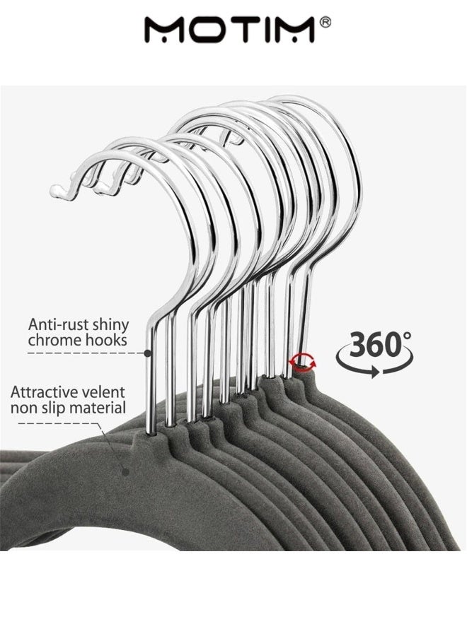 Motim 50 Pack Baby Velvet Clothes Hanger Ultra-Thin Space-Saving Nursery Hangers Non-Slip Toddler Hangers with Swivel Hook Notched Shoulder Design(Grey 50)  - Image 5