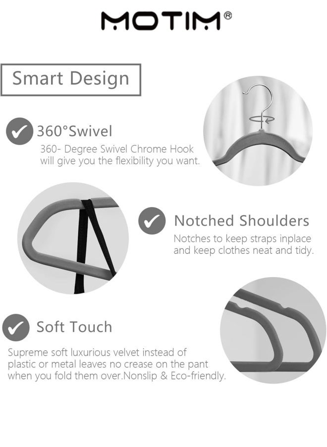 Motim 50 Pack Baby Velvet Clothes Hanger Ultra-Thin Space-Saving Nursery Hangers Non-Slip Toddler Hangers with Swivel Hook Notched Shoulder Design(Grey 50)  - Image 4