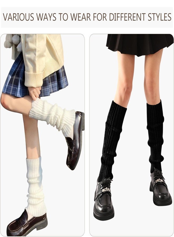 HEMOUR 2 Pairs Leg Warmers for Women Ribbed Knit Breathable, Legwarmers Girls Ankle Warmers Socks Fall Winter Gifts, 80s Party Accessories, Y2K Fashion Yoga Ballet Dance Sports, White and Black - Image 2