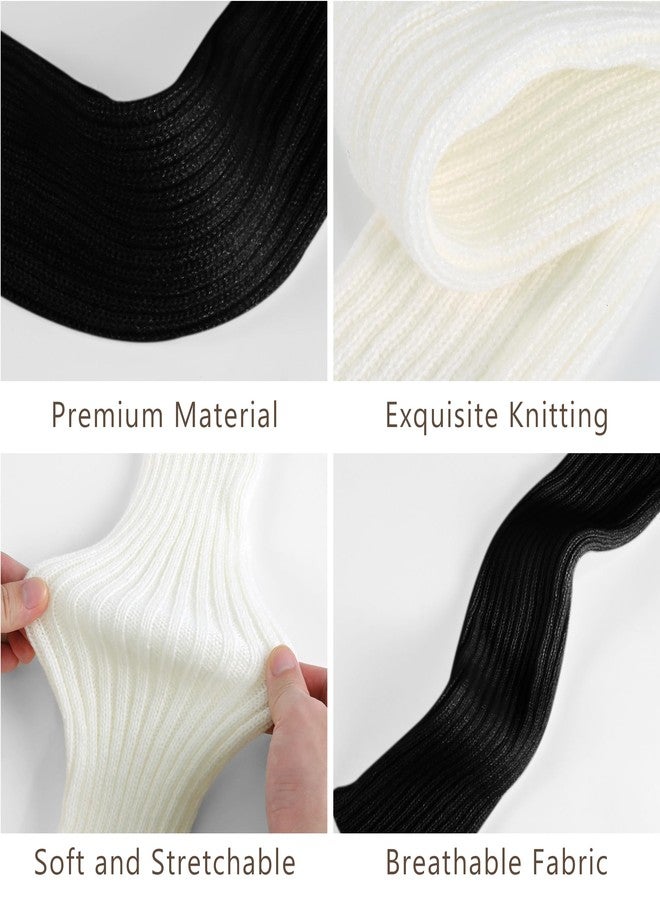 HEMOUR 2 Pairs Leg Warmers for Women Ribbed Knit Breathable, Legwarmers Girls Ankle Warmers Socks Fall Winter Gifts, 80s Party Accessories, Y2K Fashion Yoga Ballet Dance Sports, White and Black - Image 3