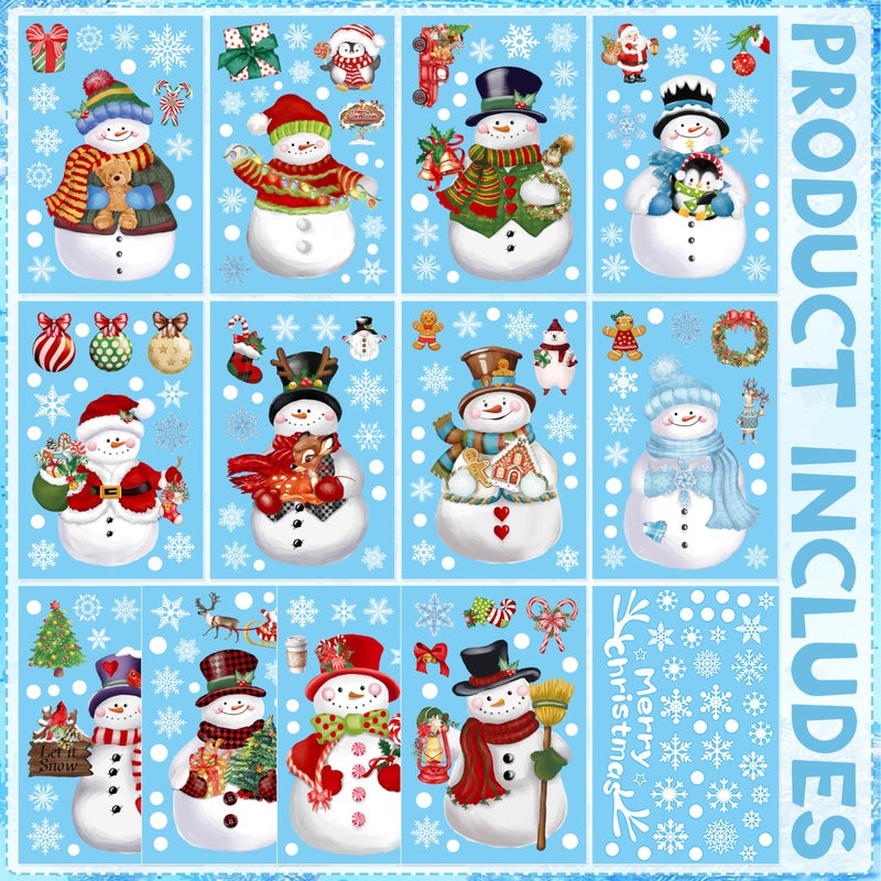 BORAMDO Christmas Window Clings 14 Sheets  Christmas Snowman Snowflake Window Decals Stickers  Removable Christmas Window Decorations for Glass Windows Xmas Holiday Home Office Decor 12 Styles - Image 3