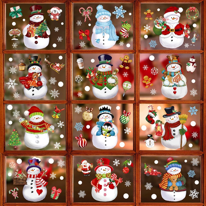 BORAMDO Christmas Window Clings 14 Sheets  Christmas Snowman Snowflake Window Decals Stickers  Removable Christmas Window Decorations for Glass Windows Xmas Holiday Home Office Decor 12 Styles - Image 1