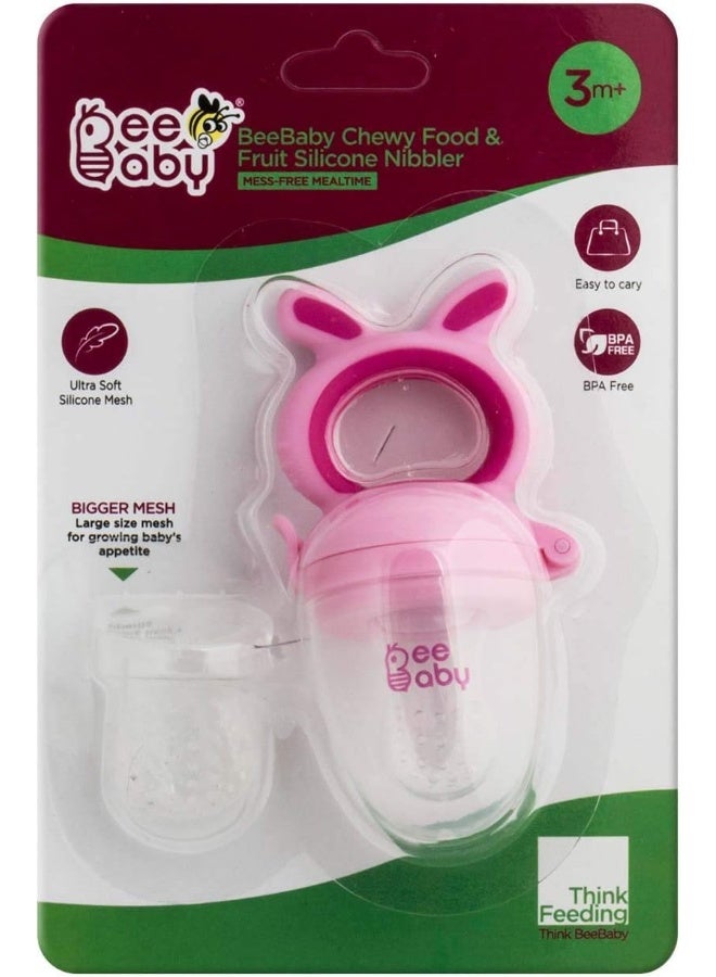 BeeBaby Chewy Silicone Food & Fruit Nibbler for Babies, BPA Free Fruit Feeder Pacifier with Extra Silicone Mesh (Chewy - Pink) - Image 4