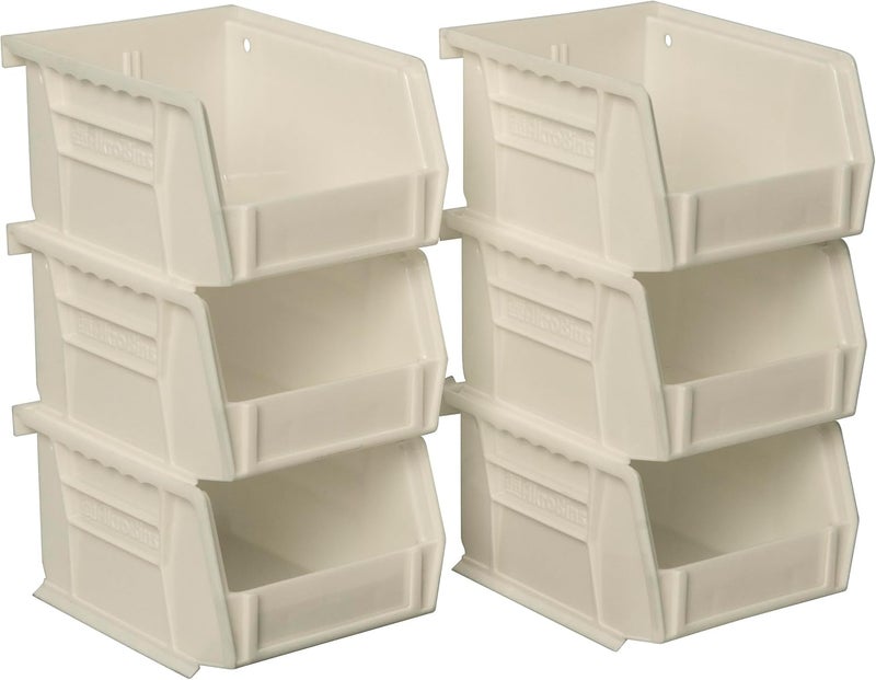 Akro-Mils 30210 AkroBins Plastic Storage Bins, Space-Saving Stackable Bins for Garage, Pantry, Craft Organization, 5" x 4" x 3", Stone, 6-Pack - Image 1
