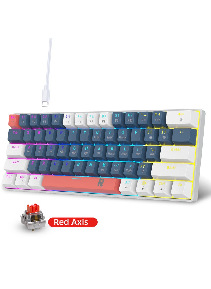 Rock Pow - ROCK POW 60% Mechanical Gaming Keyboard, 61keys RGB Backlit Ultra-Compact Mini Keyboard, Waterproof Mini Compact Keyboard for PC/Mac Gamer, Typist,Trip Hot Swappable Red Switch - Image 1