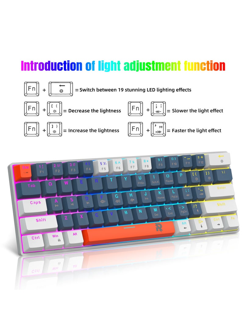 Rock Pow - ROCK POW 60% Mechanical Gaming Keyboard, 61keys RGB Backlit Ultra-Compact Mini Keyboard, Waterproof Mini Compact Keyboard for PC/Mac Gamer, Typist,Trip Hot Swappable Red Switch - Image 1