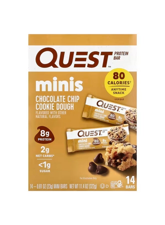 Quest Nutrition، مينيز، بار بروتين، عجينة بسكويت رقائق الشوكولاتة، 14 بارًا، 0.81 أونصة (23 جم) لكل بار