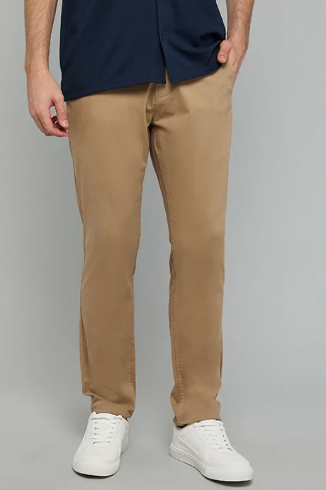 R&B Solid Slim Fit Pants with Button Closure