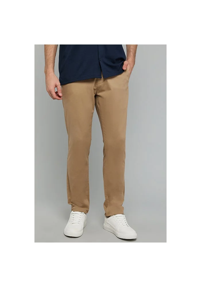 أر أند بي Solid Slim Fit Pants with Button Closure