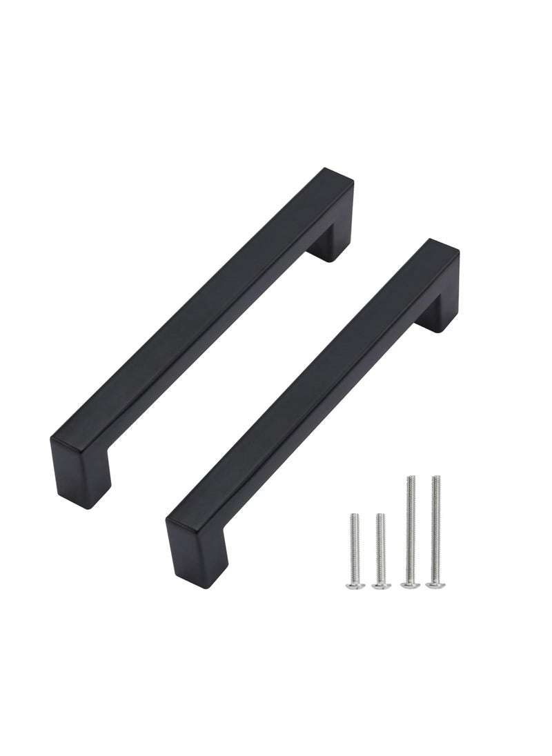 FIRST PRO Cabinet Pulls Matte Black  Cabinet Handles Square Drawer Pulls Hole To Hole 128mm and Full Length 140mm | Stainless Steel Kitchen Door Cupboard Cabinet Handles Drawer Hardware Handles  - Image 1