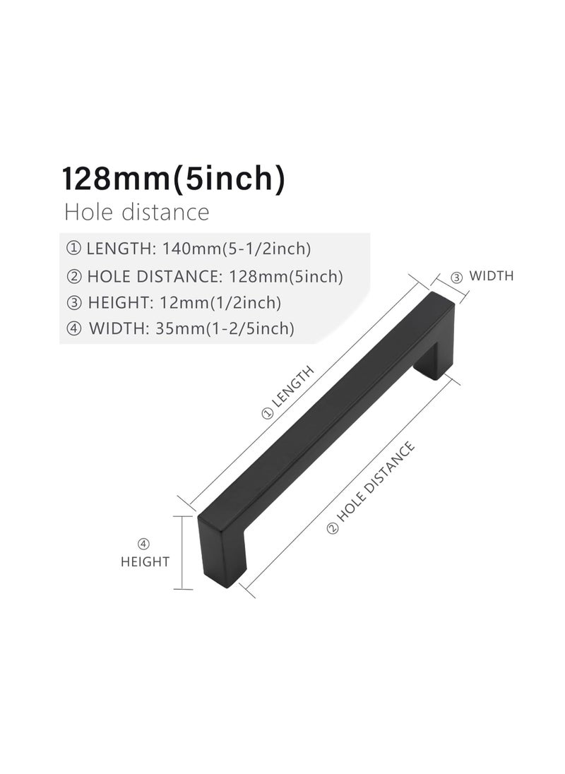 FIRST PRO Cabinet Pulls Matte Black  Cabinet Handles Square Drawer Pulls Hole To Hole 128mm and Full Length 140mm | Stainless Steel Kitchen Door Cupboard Cabinet Handles Drawer Hardware Handles  - Image 2
