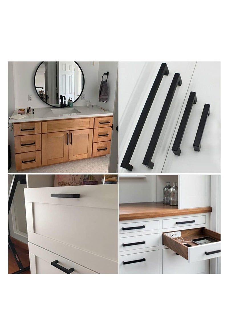 FIRST PRO Cabinet Pulls Matte Black  Cabinet Handles Square Drawer Pulls Hole To Hole 128mm and Full Length 140mm | Stainless Steel Kitchen Door Cupboard Cabinet Handles Drawer Hardware Handles  - Image 5