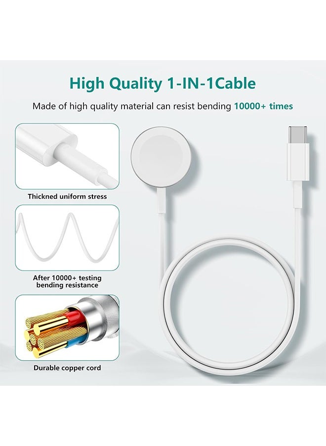 اتش واي شاحن ساعة أبل مطور ، شاحن ساعة آيفون ، شاحن ساعة سريع مغناطيسي iWatch USB C ، متوافق مع Apple Watch Series Ultra2 / Ultra / SE2 / 9/8/7/6/5/4/3/2/1 / SE (1 متر) أبيض  - Image 3