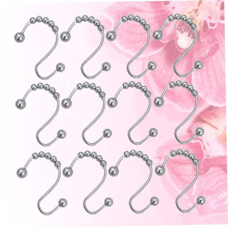 12 Metal Shower Curtain Hooks With Beads For Bathroom - Image 5