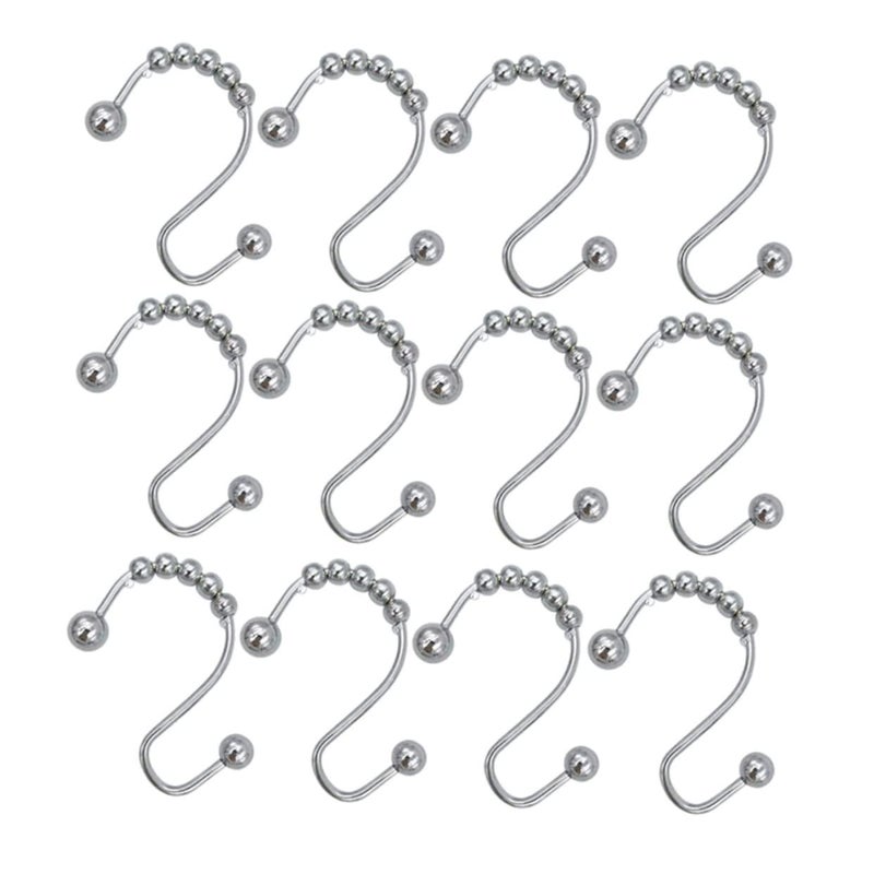 12 Metal Shower Curtain Hooks With Beads For Bathroom - Image 2