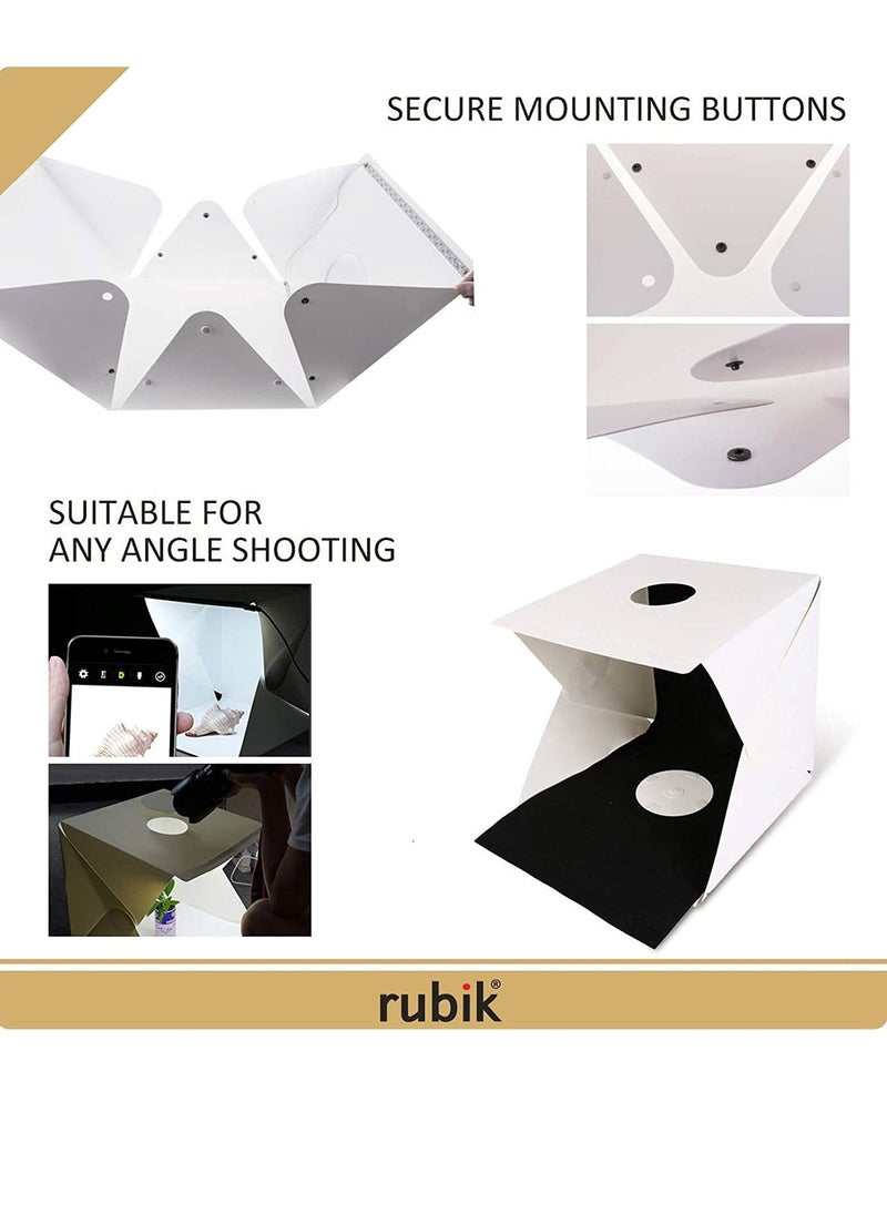 Rubik - Photo Studio Box, Portable Photography Shooting Light Tent Kit, White Folding Lighting Softbox with 60 LED Lights + 4 Backdrops for Product Display (30x30x30cm Photo Studio) - Image 1