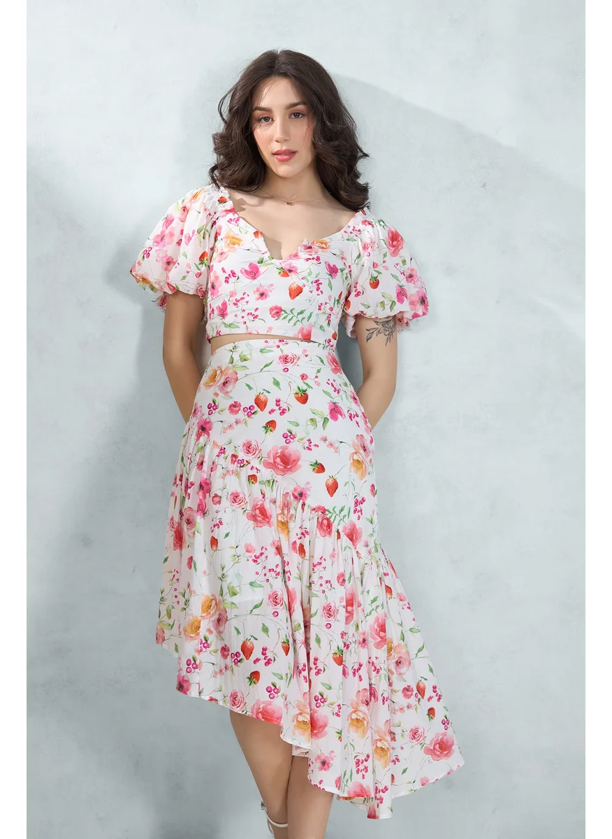 Virgio Virgio Women Cotton Midi Length Floral Skirt