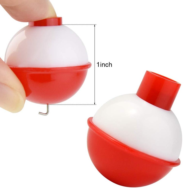 Bskifnn 100 PCS Round Fishing Bobbers 1 Inch Float Bobbers Push Button - Red and White ABS Material (100) - Image 2