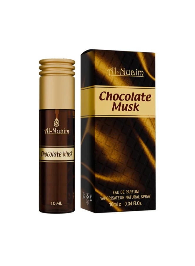 Al Nuaim Chocolate Musk Eau de Parfum Spray Unisex 10ml | Long Lasting Sweet Chocolate Gourmand Musk Fragrance Mini Perfume | Warm Vanilla Cocoa Amber Scent for Men & Women | Travel Size Pocket Vaporisateur - Image 1