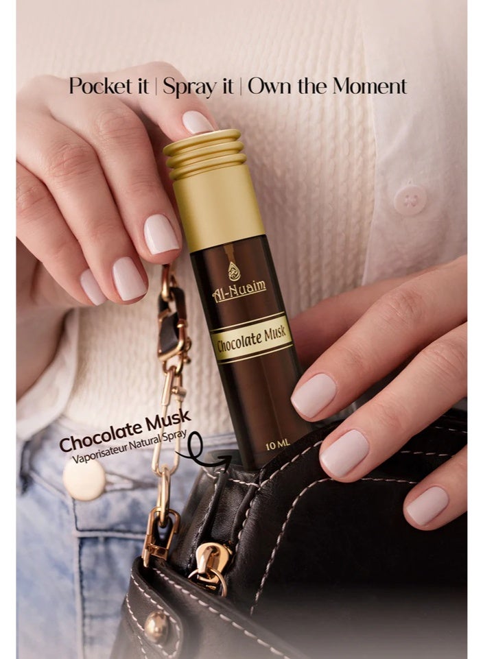 Al Nuaim Chocolate Musk Eau de Parfum Spray Unisex 10ml | Long Lasting Sweet Chocolate Gourmand Musk Fragrance Mini Perfume | Warm Vanilla Cocoa Amber Scent for Men & Women | Travel Size Pocket Vaporisateur - Image 4