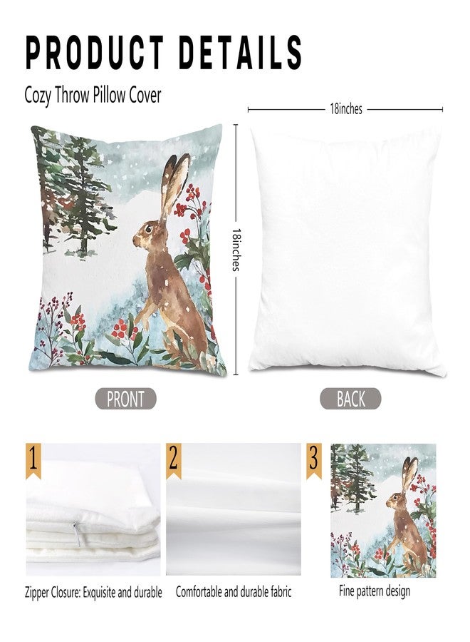 okaxscm Watercolor Snowy Winter Woodland Animals Decorative Throw Pillow Covers for Holiday, Home Sofa Bed Couch Farmhouse Holiday Decor 18x18 Inch Set of 4 - Image 2