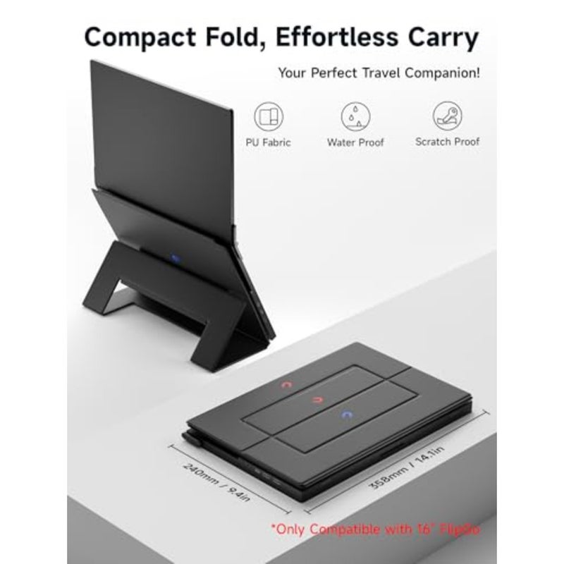 Leather Stand for FlipGo 16 Portable Monitor: premium genuine leather, black, adjustable angle and built-in cable management - Image 5
